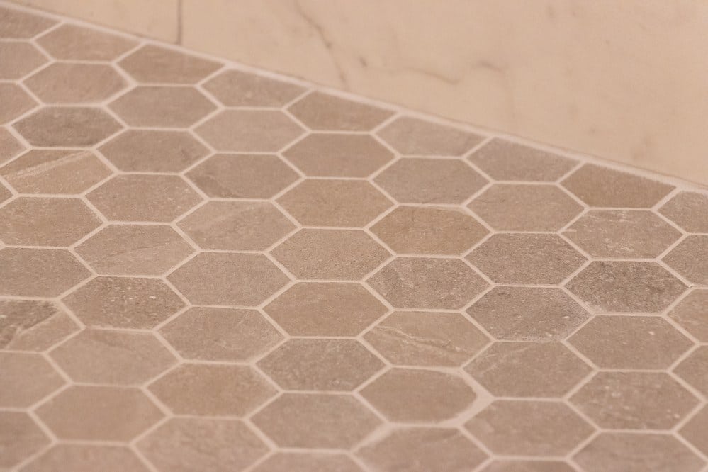 Chicago Lakeview Bathroom Remodel - Hexagonal Stone Floor Tile D